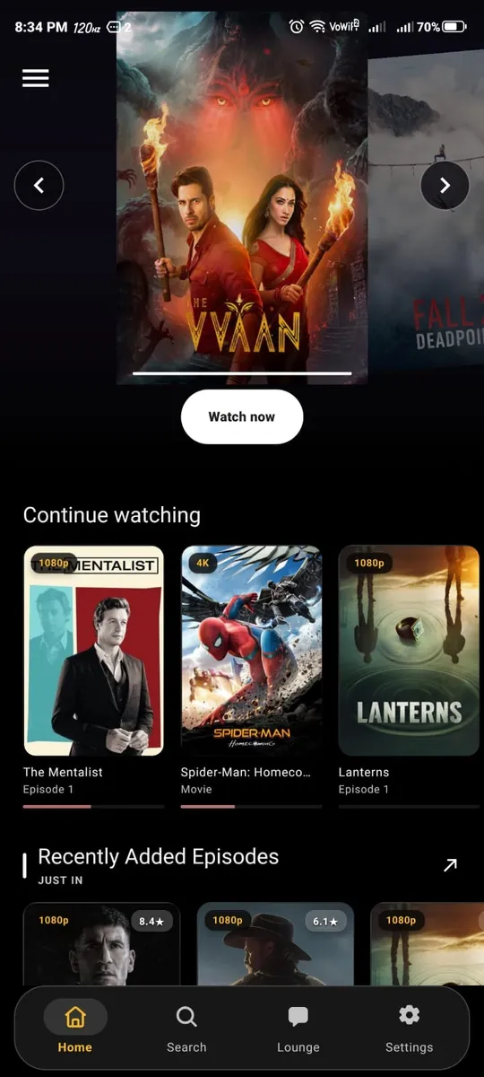 Vynora home screen